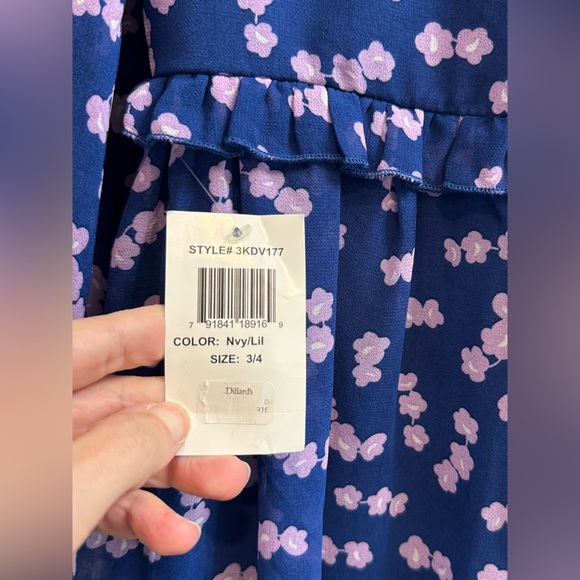 New With Tags- Blue and Purple Floral B. Darlin Dress—Size 3/4 - Picture 3 of 3